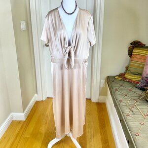 Baltic Born Dress Poppy Satin Midi Champagne Tie Front Plus NWT (3XL)